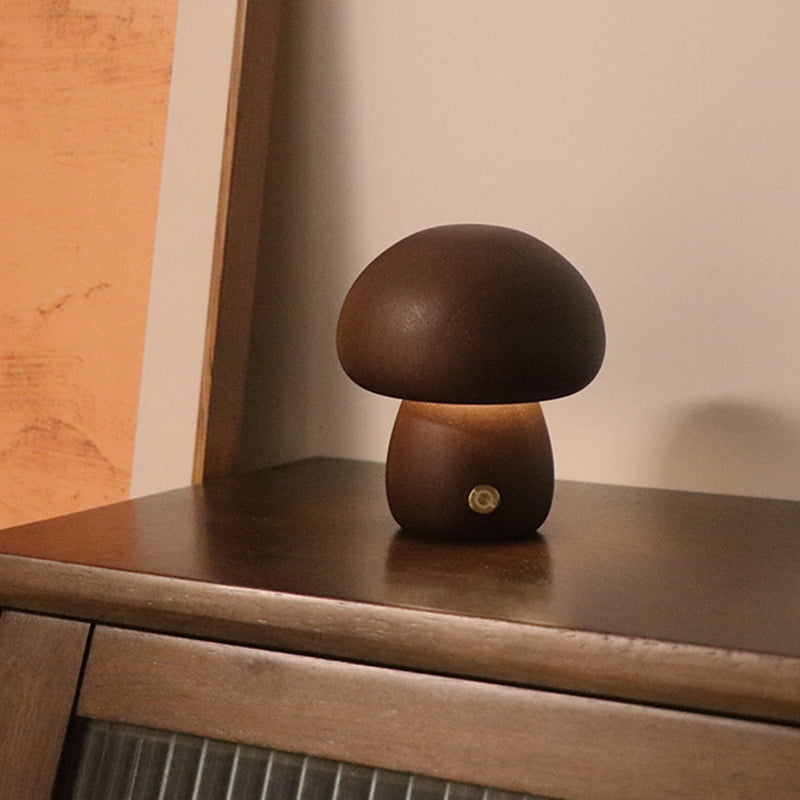 INS Wooden Cute Mushroom LED Night Light With Touch Switch