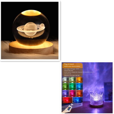 USB Rotating Projection Crystal Table LED Lamp RGB