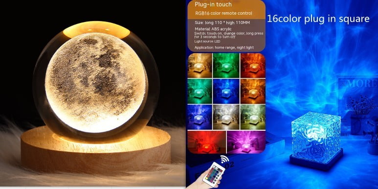 USB Rotating Projection Crystal Table LED Lamp RGB